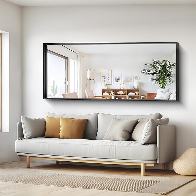 Black Bathroom Mirror, 72x30 Inch Rectangular Deep Frame Mirror, Large Wall Mounted Bathroom Vanity Mirror Over Sink for Bedroom,Restroom, Living Room, Hangs Vertically or Horizontally
