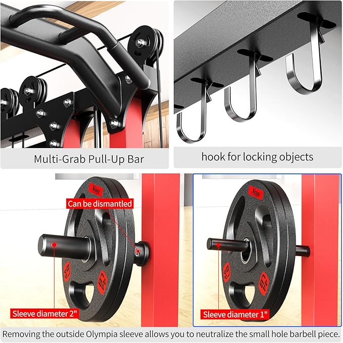 Power Cage,1600lbs Multi-Function Power Rack with Adjustable Cable Crossover System and More Training Attachment, Weight Cage for Home Gym