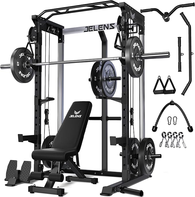 Power Cage, 2000LBS Multi-Function C21 Power Rack with Dual Pulley Cable Crossover System, All-in-One Squat Rack with More Training Attachments