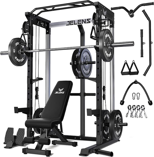 Power Cage, 2000LBS Multi-Function C21 Power Rack with Dual Pulley Cable Crossover System, All-in-One Squat Rack with More Training Attachments