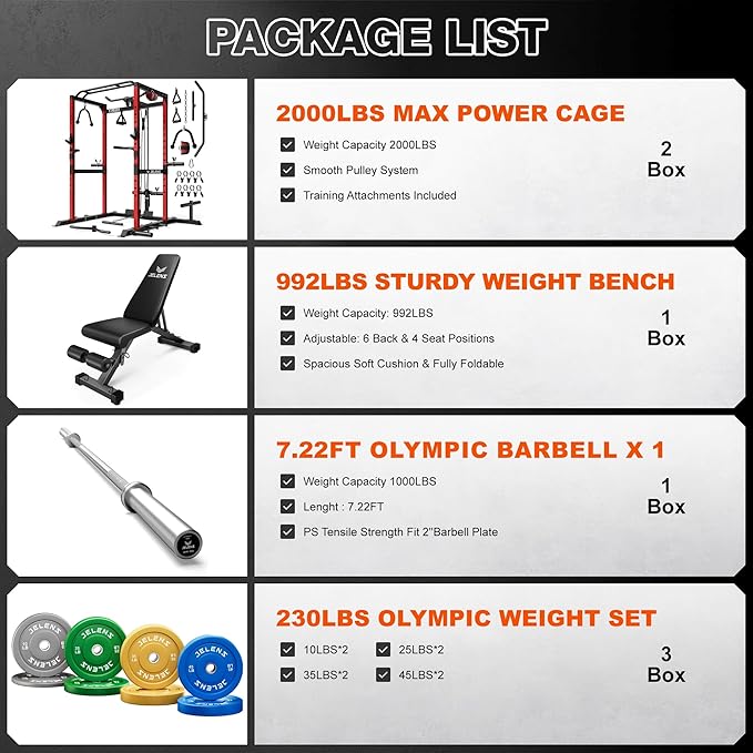 S21 Power Cage, Multi-Function Power Rack with Adjustable Cable Crossover System, 2000LBS Squat Rack for Home Gym with More Training Attachments