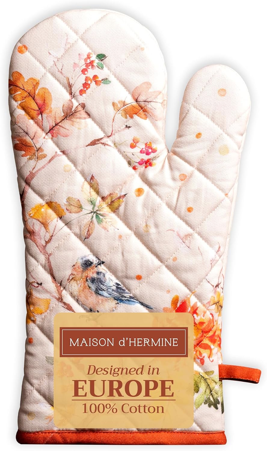 Maison d' Hermine Oven Gloves 100% Cotton Oven Mitt 7" x 13" with Loop Heat Resistant, BBQ, Cooking Gloves, Baking, Grilling, Kitchen, Handling Hot Pans (Pack of 1, Kelim - Prairie)