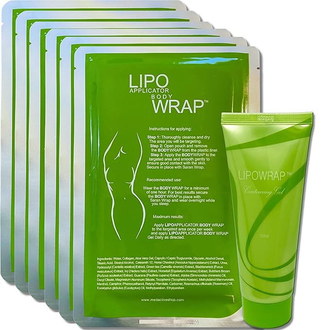 Body Wrap With Guarana, Green Tea, and Seaweed Wraps Works for Stomach Belly Legs Arms Abdomen. 6 Wraps + Gel