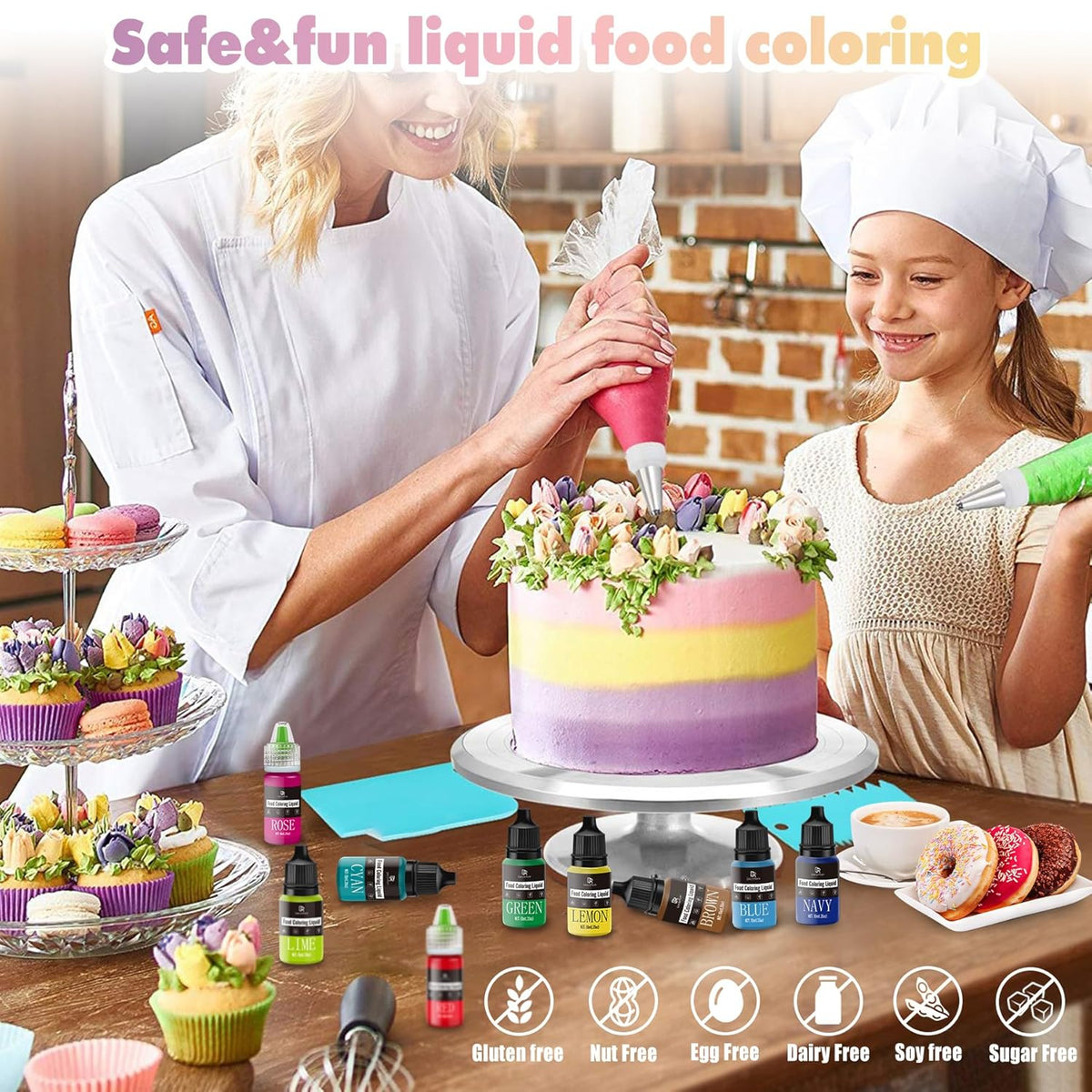 Food Coloring - Vibrant Liquid Icing Food Coloring Set for Baking, Cake Decorating, Easter Egg, Airbrush - Tasteless Food Color Dye for Fondant, Slime, DIY Crafts - 5.5 Fl.oz / 160ml Each (Brown)