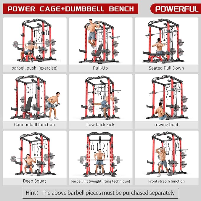 Power Rack Power Cages Multi-Function Squat Rack with Cable Crossover System Selectable More Training Attachment Weight Cage for Garage Home Gym