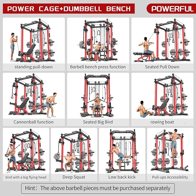 Power Rack Power Cages Multi-Function Squat Rack with Cable Crossover System Selectable More Training Attachment Weight Cage for Garage Home Gym