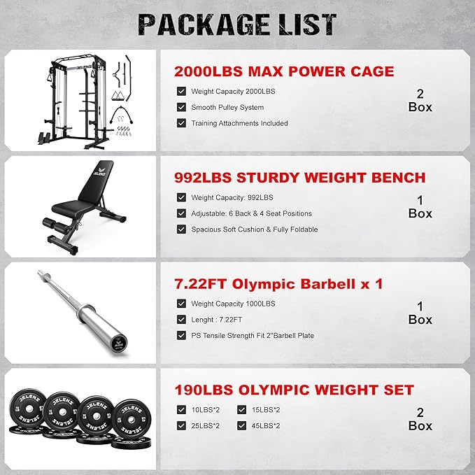 Power Cage, 2000LBS Multi-Function C21 Power Rack with Dual Pulley Cable Crossover System, All-in-One Squat Rack with More Training Attachments