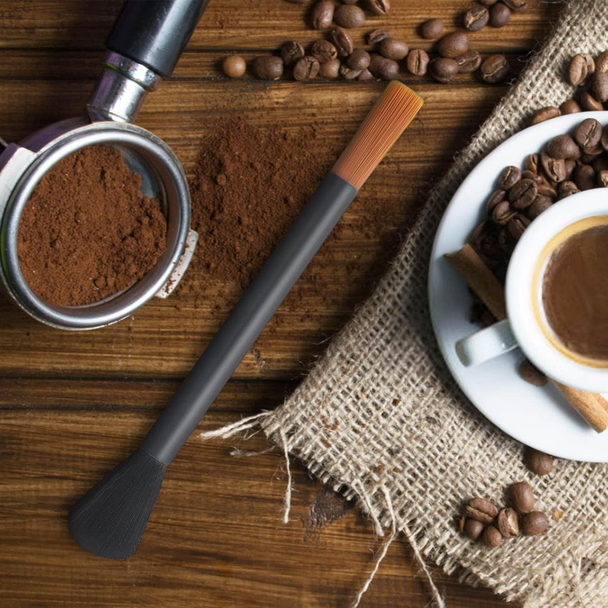 Coffee Machine Cleaning Brushes 2PC, Dusting Bar Espresso Machine Grinder Cleaning Brushes, Two Head Brush Accessories for Bean Grain Coffee Tool Tabletop Simple Barista Home Kitchen Dual Purpose