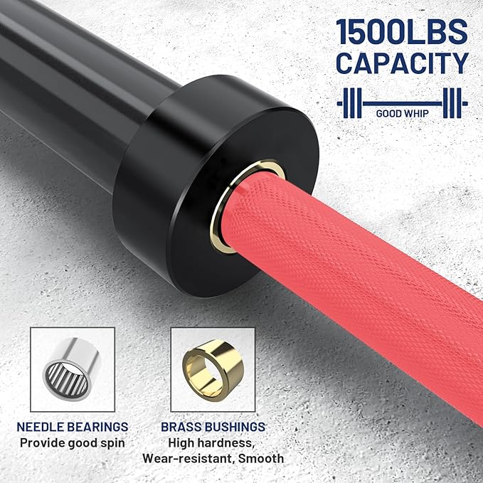 7ft Olympic Barbell Bar 45LB Load 1500lbs Capacity Available, for Gym Home Exercises, Weightlifting, Powerlifting for 2" Olympic Plates