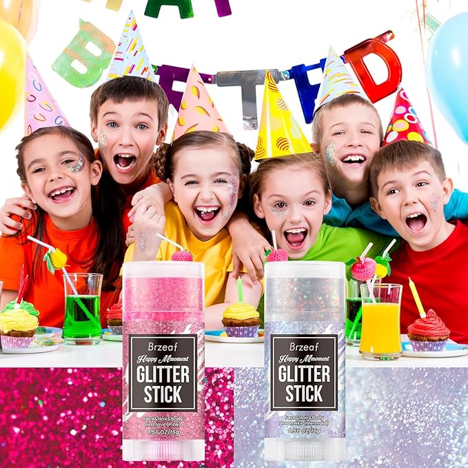 Brzeaf Waterproof Mermaid Glitter Stick, Shimmery& Long Lasting, Hair Eyeshadow Face Body Glitter, Singer Concert Music Rave Festival, Glitter Stick Makeup & Face Glitter Gel for Women Men 0.56 Oz