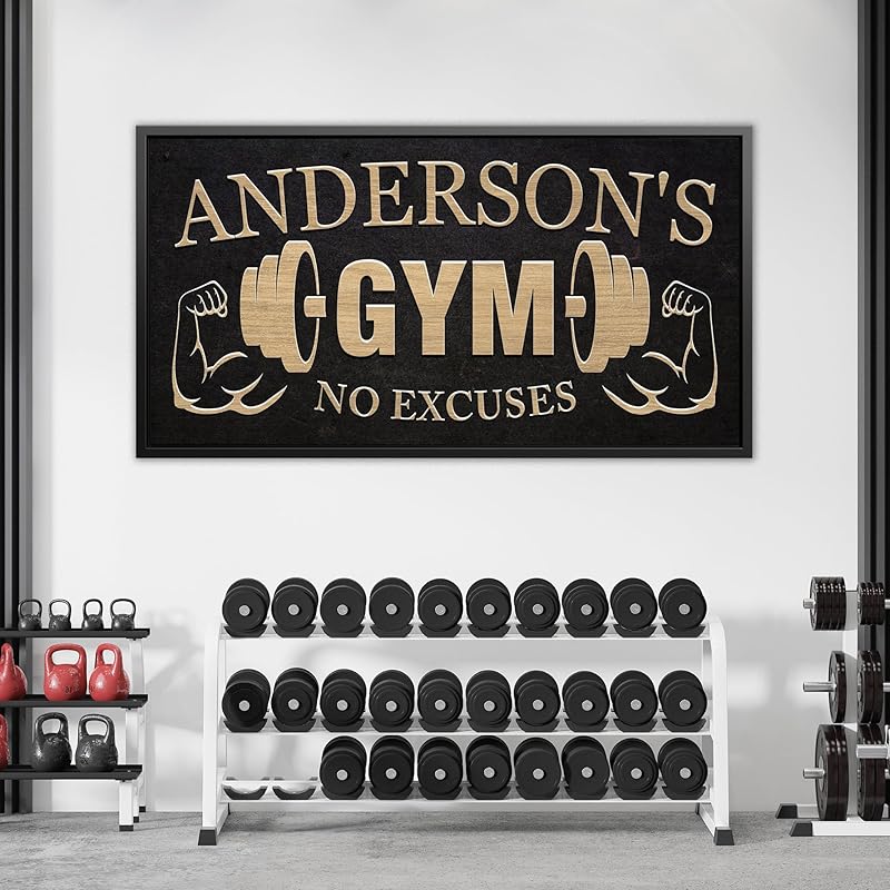 AWESOMETIK GYM Custom Sign Personalized Canvas Wall Decor with Custom Family Name Vintage, Custom Vintage GYM Room Decor, Entertainment Hall Living Room Lounge