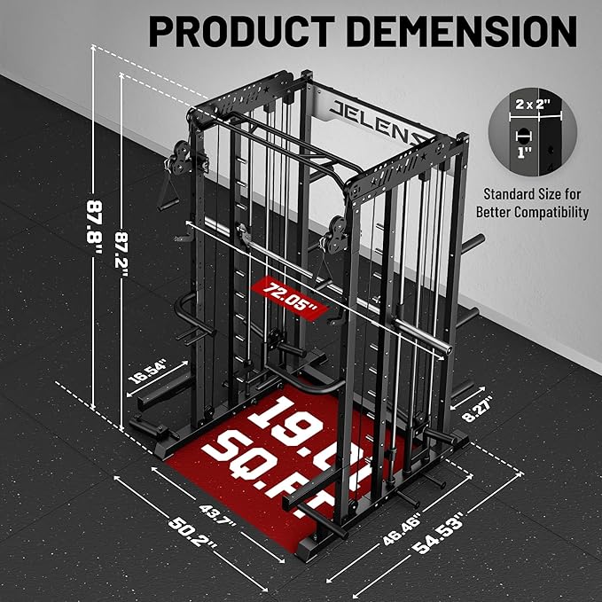 Smith Machine for Home Gym, Multi-Function M12 Power Cage with Cable Crossover System, Squat Rack with Smith Bar and More Attachment