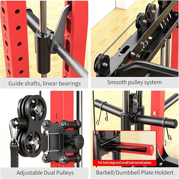 Smith Machine with Cable Crossover System, Multi-Function Power Cage Squat Rack for Home Gym, Power Rack and Packages Weight Sets.