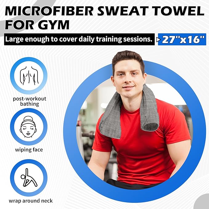 HOMERHYME Microfiber Gym Towels, 3 Pack Sweat Towels, 16 x 27 Inch Quick Dry Hand Towels, Absorbent Yoga Towels for Home Gym Bag, Beach Travel Sport Towel, Workout Equipment for Men & Women