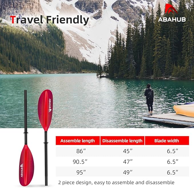 Abahub Kayak Paddle, 90.5 Inches Kayaking Oars for Boating, Canoeing with Free Paddle Leash, Aluminum Alloy Shaft Black/Blue/Green/Orange/Yellow Plastic Blades
