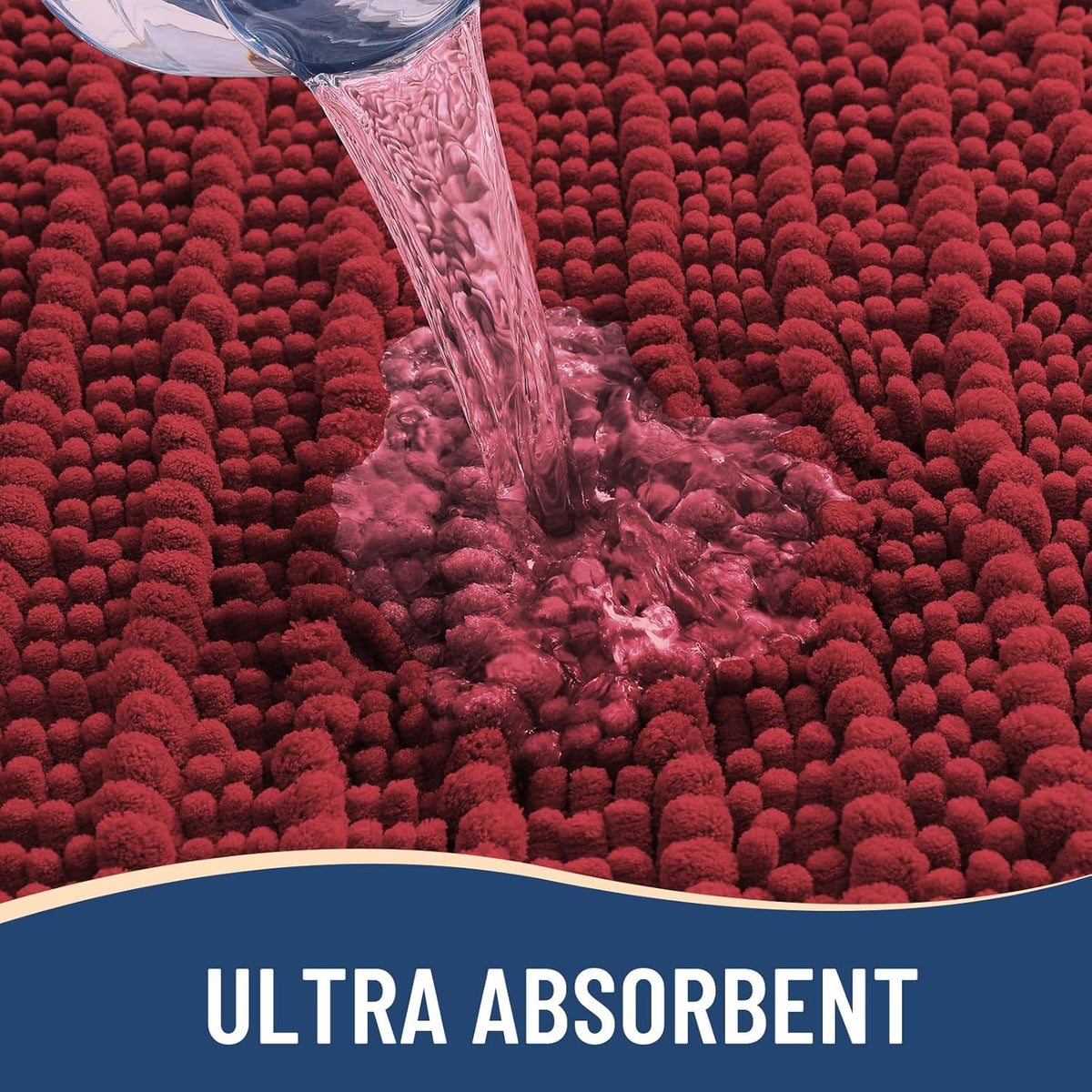 Arotive Luxury Chenille Bathroom Rug Mat, Extra Soft Thick Absorbent Shaggy Bath Rugs, Non-Slip Machine Wash Dry, Plush Bath Mats for Bathroom, Shower and Tub, 70x24, Red