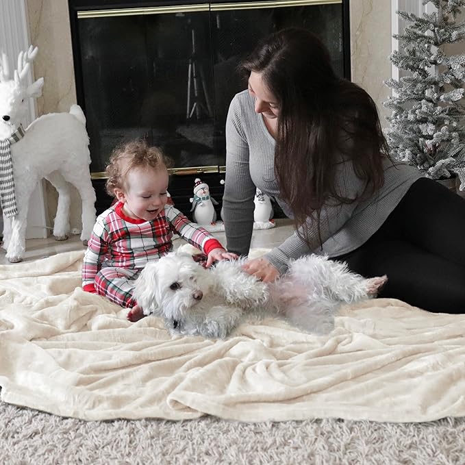 Bedsure Fleece Blanket California King - Lightweight Plush Fuzzy Cozy Soft Blankets for Bed, Cream, 102x96 inches