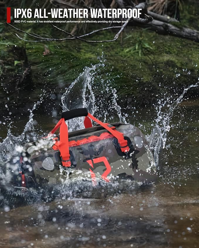 BORLENI Waterproof Motorcycle Dry Duffel Bag Luggage Tail Bag with Large Storage Space,Roll Top Closure, Shoulder Straps, Inner Pocket and Mesh Pocket for Motorcycling Travel Camping(Camouflage,50L)