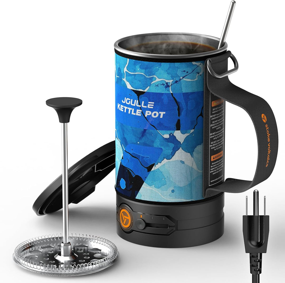 Electric French Press Coffee Maker, 120V Boil Water & Press Coffee 2-in-1, Portable Design for Camping, Travel, 6 Minute Brew Ready