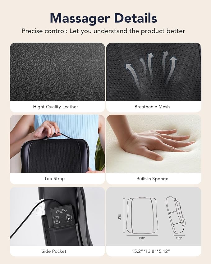 Boriwat Back Massager with Heat, Shiatsu 4D Kneading Rolling Up and Down Back Massage for Pain Relief Deep Tissue, Track-Guided & Lower Back Massager for Lumbar, Shoulder, Gifts for Women Men Mom Dad