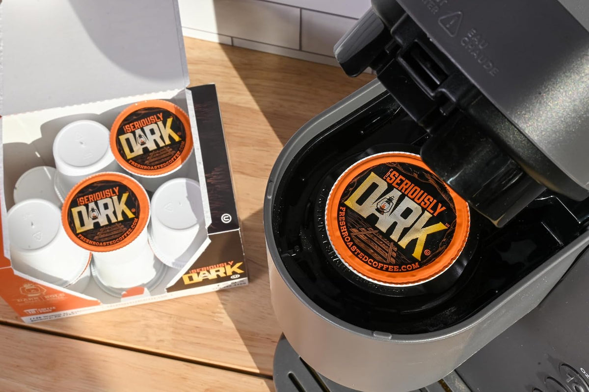 Fresh Roasted Coffee, Seriously Dark, Artisan Blend, Dark Roast, 72 Pods for K Cup Brewers