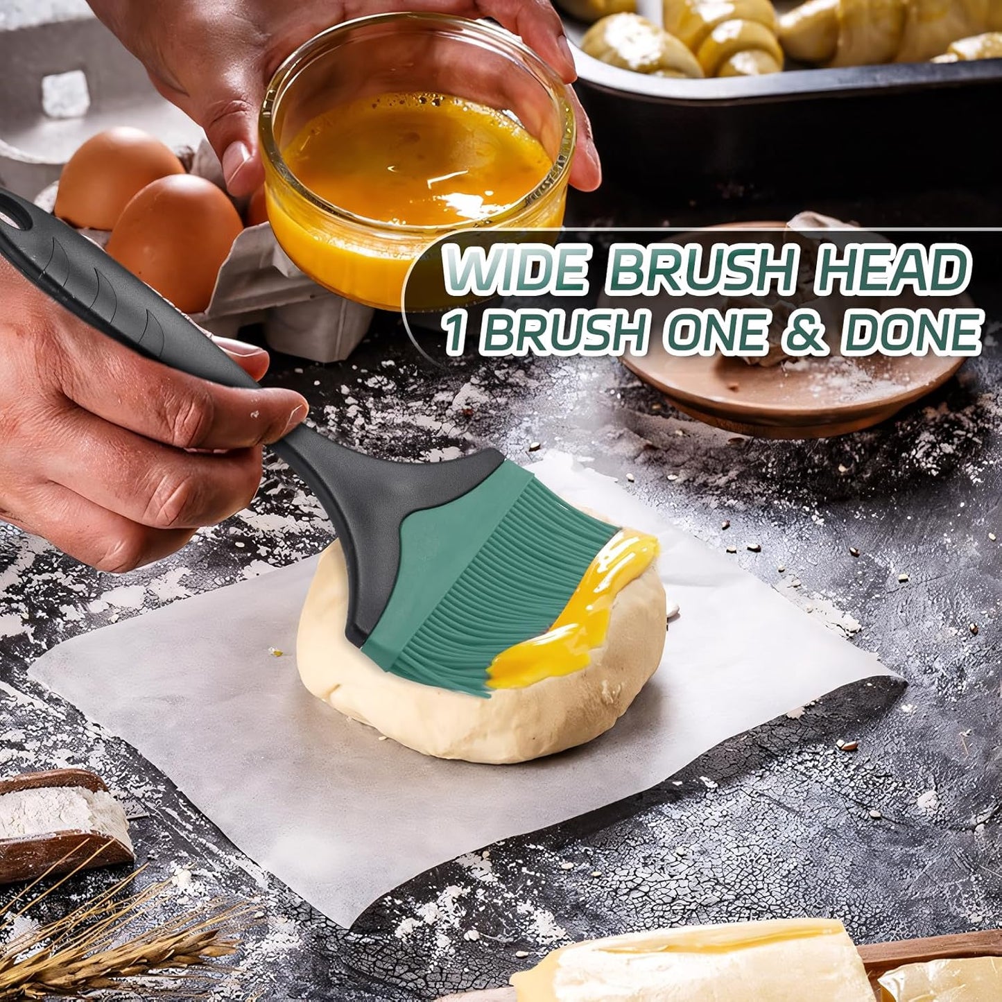 Large Silicone Basting Pastry Brush - 3.95inch Extra Wide Silicone Sauce Brush for Grilling,Heat Resistant Brushes Spread Oil Butter Sauce for Cooking Baking BBQ,Dishwasher Safe（Green 1）