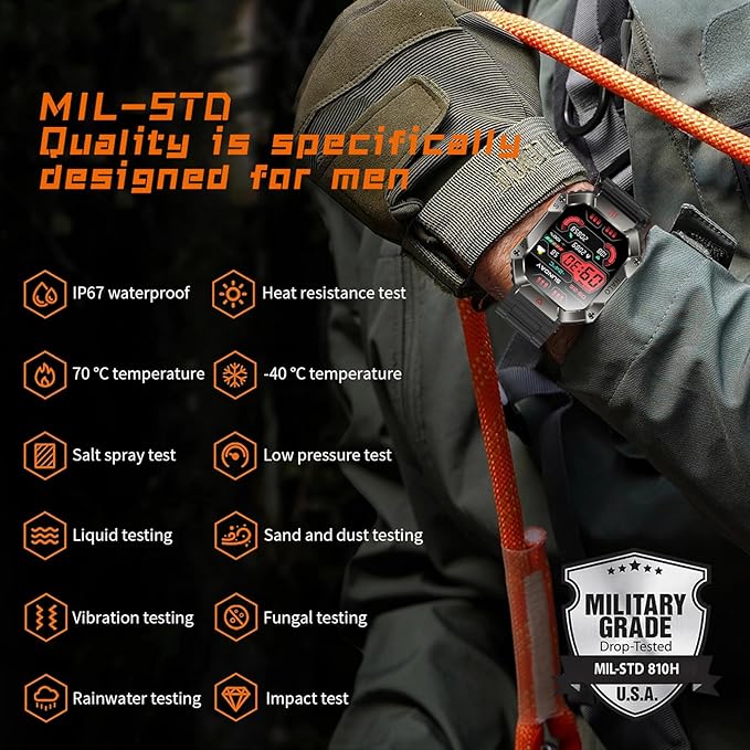 2024 New Military Smartwatch Men, Bluetooth Call 2.0" Large Screen Outdoor Activity Tracker Heart Rate Monitor Sport Fitness Watches Men Smart Watch for Android/iOS