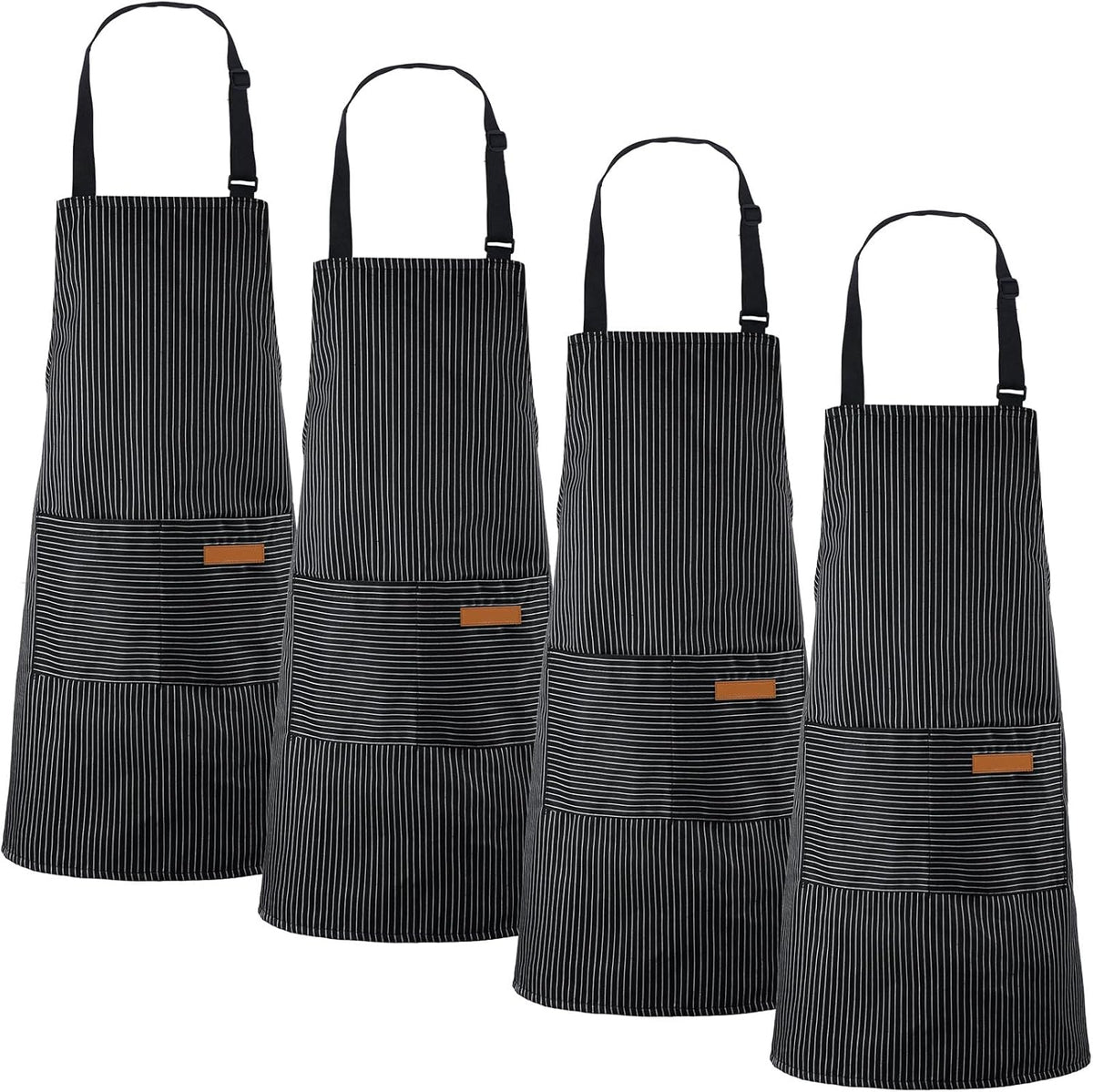 Handepo 4 Pcs Kitchen Cooking Aprons with Pockets Adjustable Waterproof Baking Apron for Women Men, Chef,BBQ, Christmas Gift