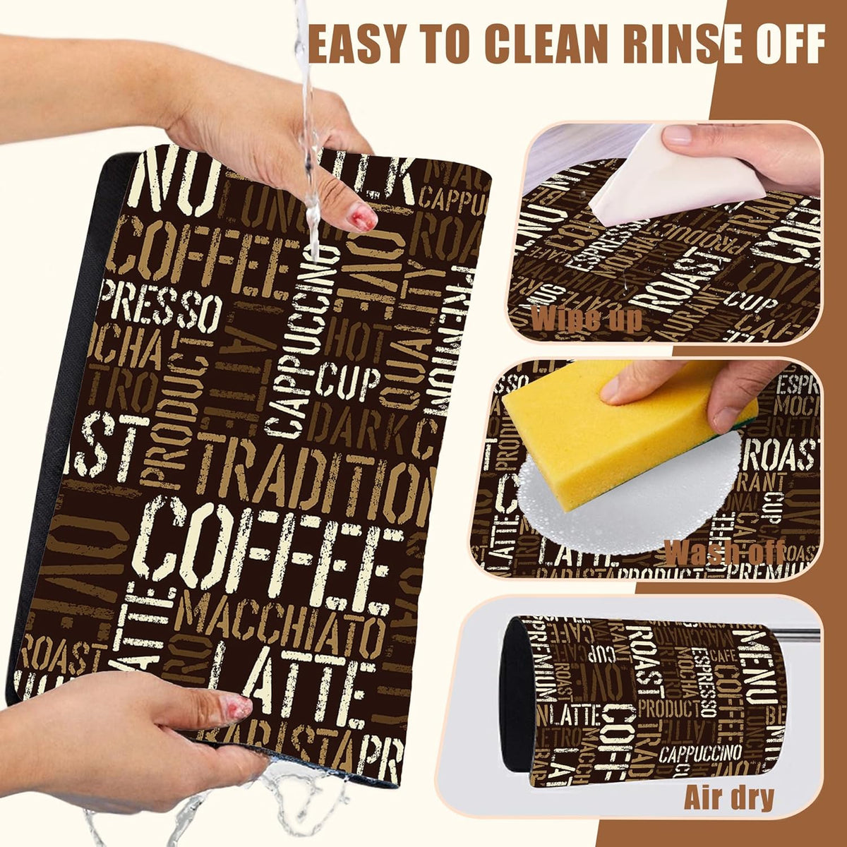 Vintage Coffee Cup Coffee Mat Absorbent Dish Drying Mat for Kitchen Counter Hide Stain Rubber Backed Drying Rack Pad Fit Under Espresso Machine Dish Drainer, 15.7 x 23.6 Inch