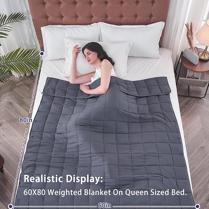 25 lbs weighted blanket Queen Size for Adults (60”x 80”, Grey) Cooling Heavy Blanket for Sleeping Perfect for 240-260 lbs, Winter Thick Breathable Blanket with Premium Glass Bead, Machine Washable