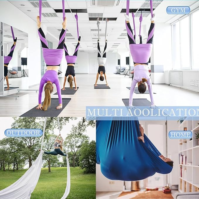 Aerial Silks Yoga Swing Set - 9/11 Yards Aerial Yoga Hammock Kit Anti-Gravity Flying for Fitness, Low/Non Stretch Nylon Tricot Fabric Hardware Included for Dance