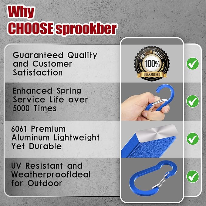 sprookber 3.2 Inch Aluminum Carabiner Clips D Ring, Caribeaner Spring Snap Hook with Keychain for Camping, Hiking, Gym & Outdoor Gear, Set of 10