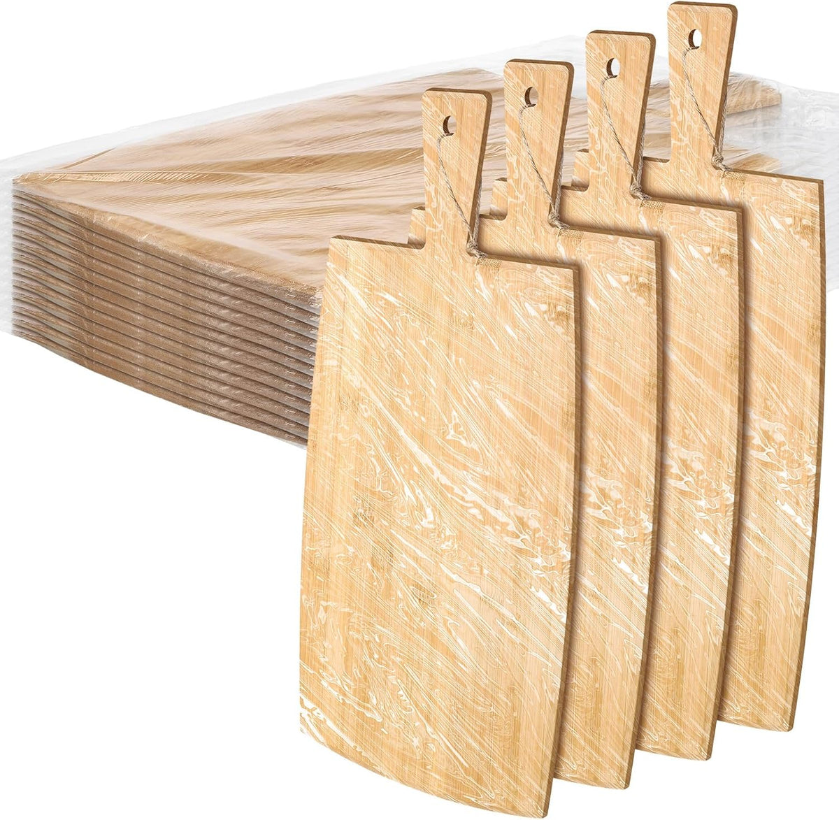 Patelai 12 Packs Wooden Cutting Board Set with Handles Large Kitchen Serving Plain Chopping Board Bulk Gifts for Mom for Vegetables Meat Pizza Cheese Fruit Bread(Bamboo,17 x 10 Inch)