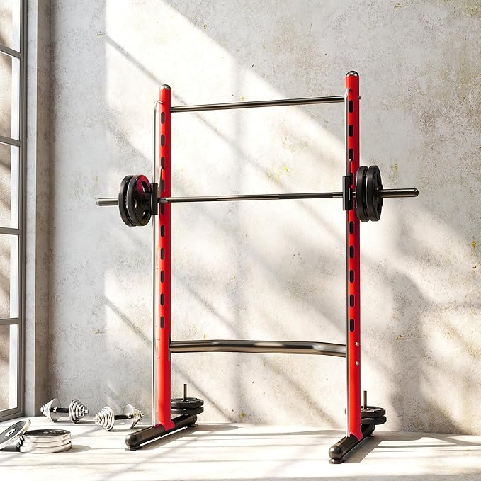 Soozier Squat Rack with Pull-Up Bar, Adjustable Power Rack with Barbell Bar, Multi-Functional Bench Press Rack for Home Gym Strength Training