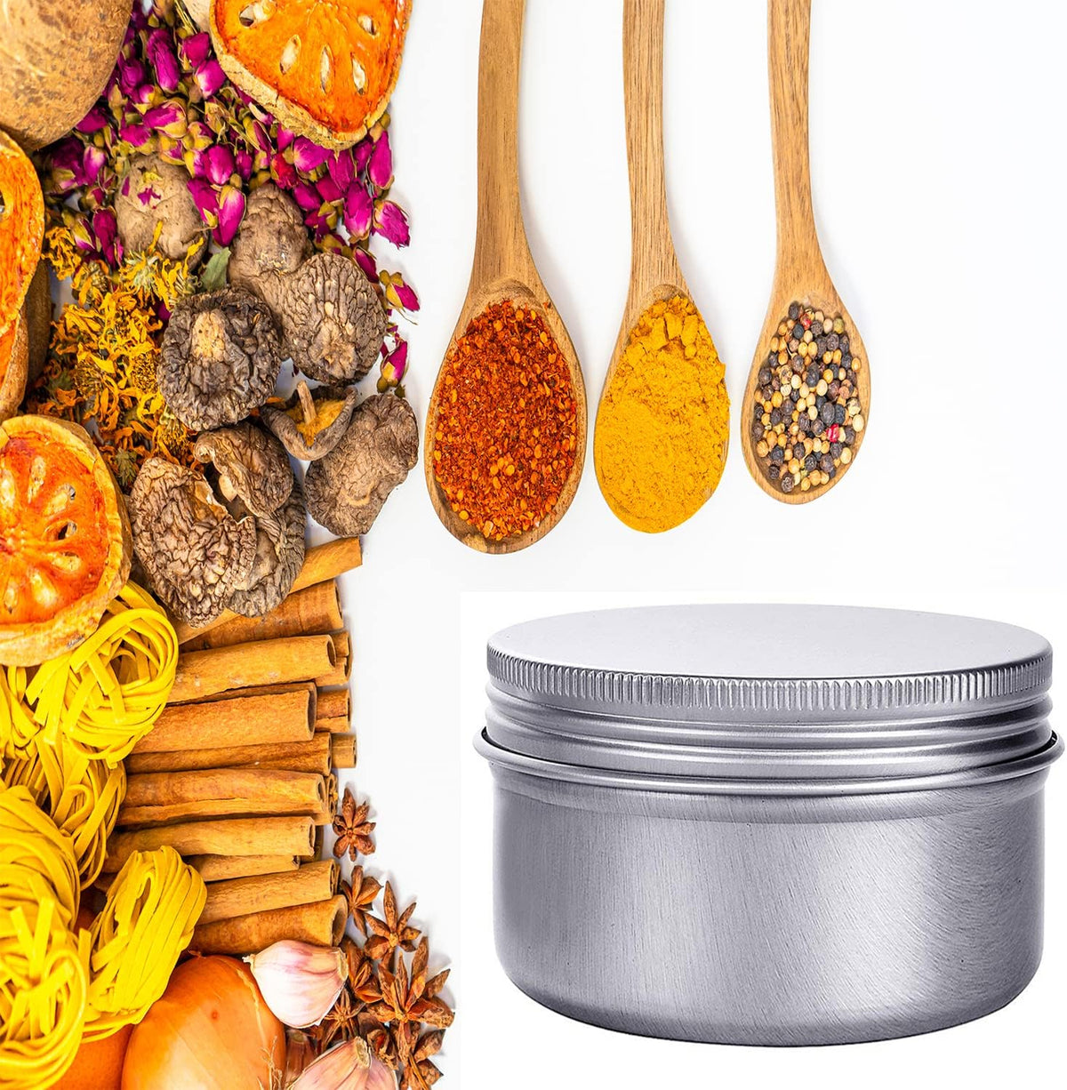 6 Ounce Aluminum Cans 180 mL Screw Lid Metal Storage Tins Containers for Storing Spices, Candies, Lip Balm, Candles, 12 Pcs.