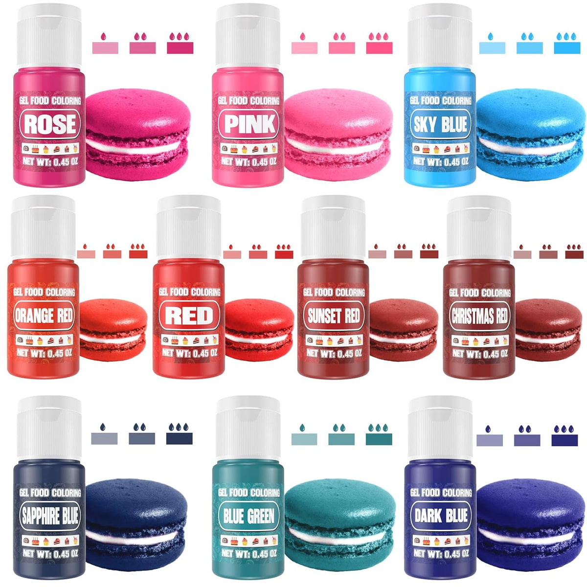 Gel Food Coloring - 20 Colors Gel Food Dye Set, Flavorless Vibrant Edible Concentrated Coloring for Baking, Cake, Cookie, Fondant, Icing, Macaron, Frosting - 0.45 Fl.Oz Bottles