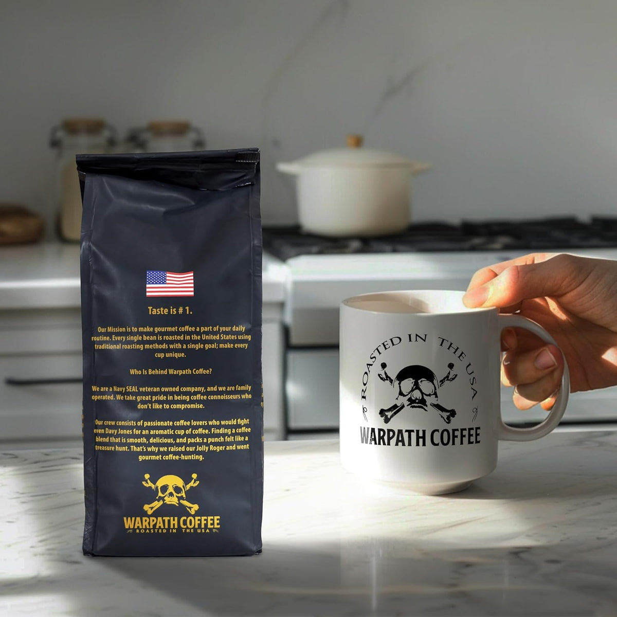 Warpath Coffee Whole Bean Coffee Medium Roast, Breakfast Blend, High Caffeine, Extra Strong Roasted 100% Arabica Coffee Beans Whole, Rich Aroma, Full Bodied Intense Cup, Created by Navy SEALs, 12oz