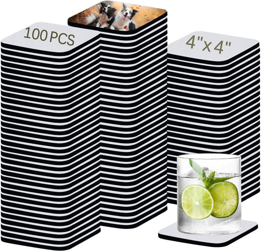 100 PCS Sublimation Blank Cup Coasters Bulk, 4x4 Inch Square Blank Cup Mat Rubber for Sublimation Transfer Heat Press Printing DIY Crafts