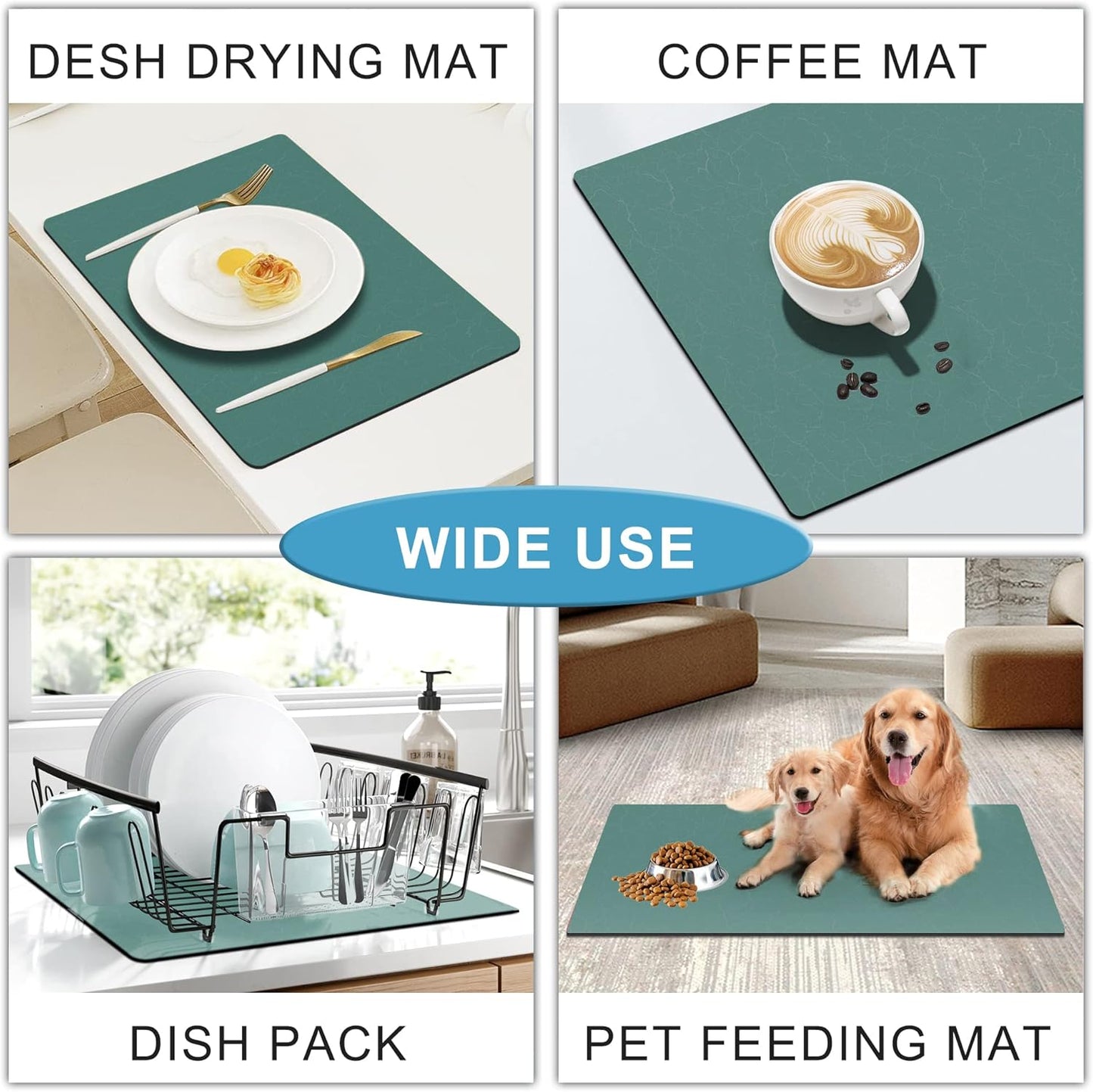 Coffee Dish Drying Mat,Coffee Bar Machine Decor Accessories,coffee maker mat for countertops,Absorbent Pad,Washable kitchen counter mat,Reversible Microfiber Fitted countertop cushions(bean green)
