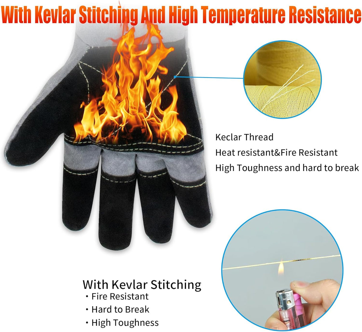 Long Welding Gloves 23.6 Inches 932℉,Heat/Fire Resistant Leather For Mig, Tig, Stick, Forge, BBQ, Grill, Fireplace