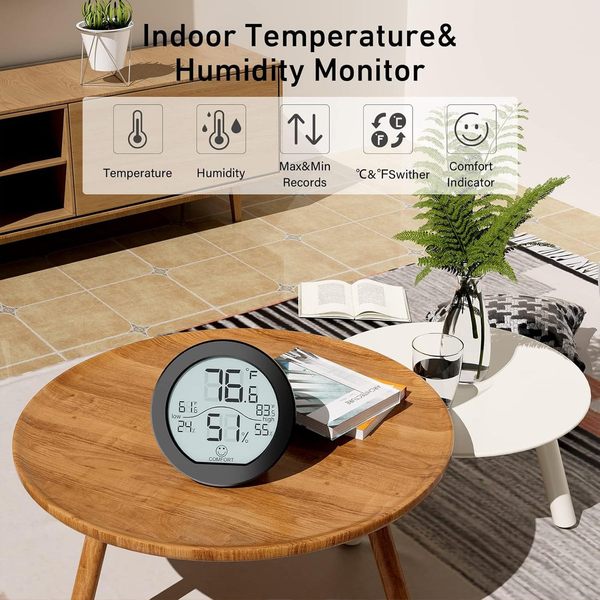 SECRUI Indoor Digital Hygrometer 3 Pack Room Thermometer and Humidity Gauge LCD with Max and Min Records (Black)