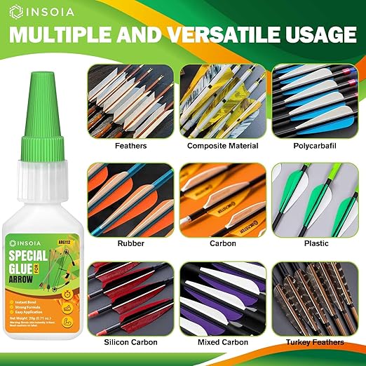 Arrow Fletching Glue, 20g Clear Fast-Dry Insert Adhesive for Arrow Vanes, Feathers & Fletching ??Super Bond Arrow Glue for Carbon, Aluminum & Wood Shafts, Waterproof & Precision Tip