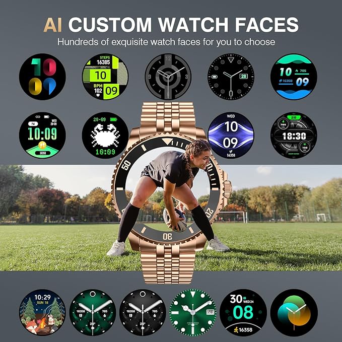 2025 DA GPT Smart Watch, Deep Search, Heart Rate, Blood Pressure, Blood Oxygen, Sleep Monitor, 107 Sports Modes, Waterproof Round Watch, 1.19-inch AMOLED Display, Compatible Android and iOS Gold Metal