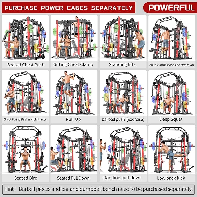 Power Cage,1600lbs Multi-Function Power Rack with Adjustable Cable Crossover System and More Training Attachment, Weight Cage for Home Gym