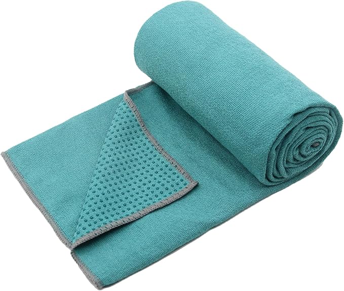 Eunzel Yoga Towel,Hot Yoga Mat Towel with Grip Dots Sweat Absorbent Non-Slip for Hot Yoga, Pilates and Workout 24" x72", Dark Cyan