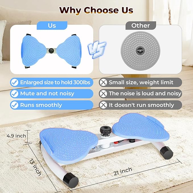 Ab Twister Board,300 lbs Capacity,Slim Waist and Core Ab Exercise,Foot Massage Design,Noiseless Home Gym Exercise