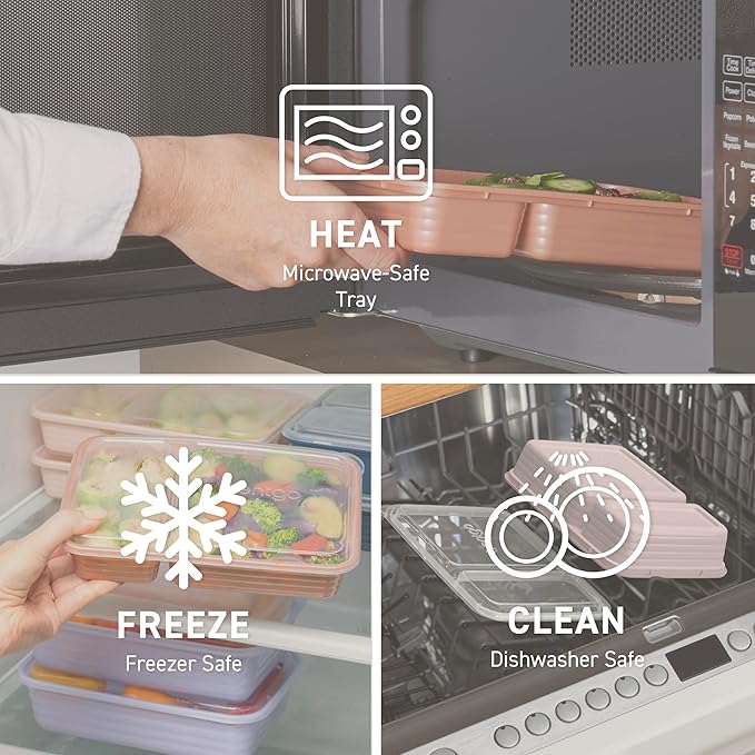 Bentgo 20-Piece Lightweight, Durable, Reusable BPA-Free 2-Compartment Containers - Microwave, Freezer, Dishwasher Safe - Whisper Gray