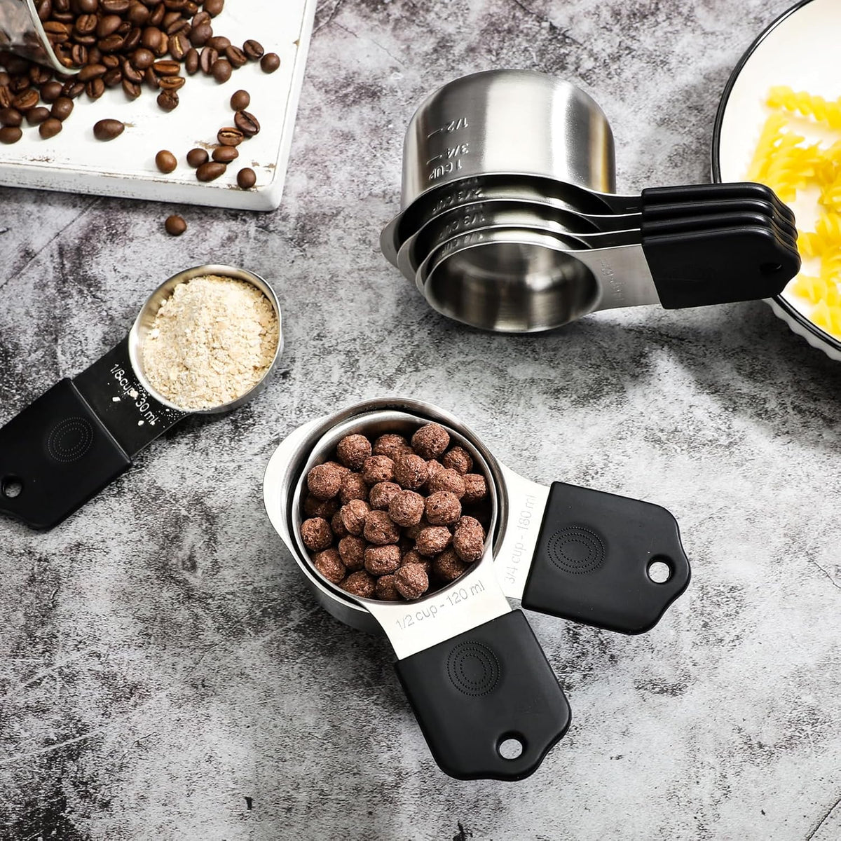 Magnetic Measuring Cups Set 8 Stainless Steel Stackable Nesting Measuring Cups for Measuring Dry and Liquid Ingredients