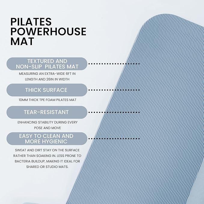 Lindywell Pilates Yoga Workout Mat Non Slip 6mm, 8mm, 10mm Thick - 6ft x 26in
