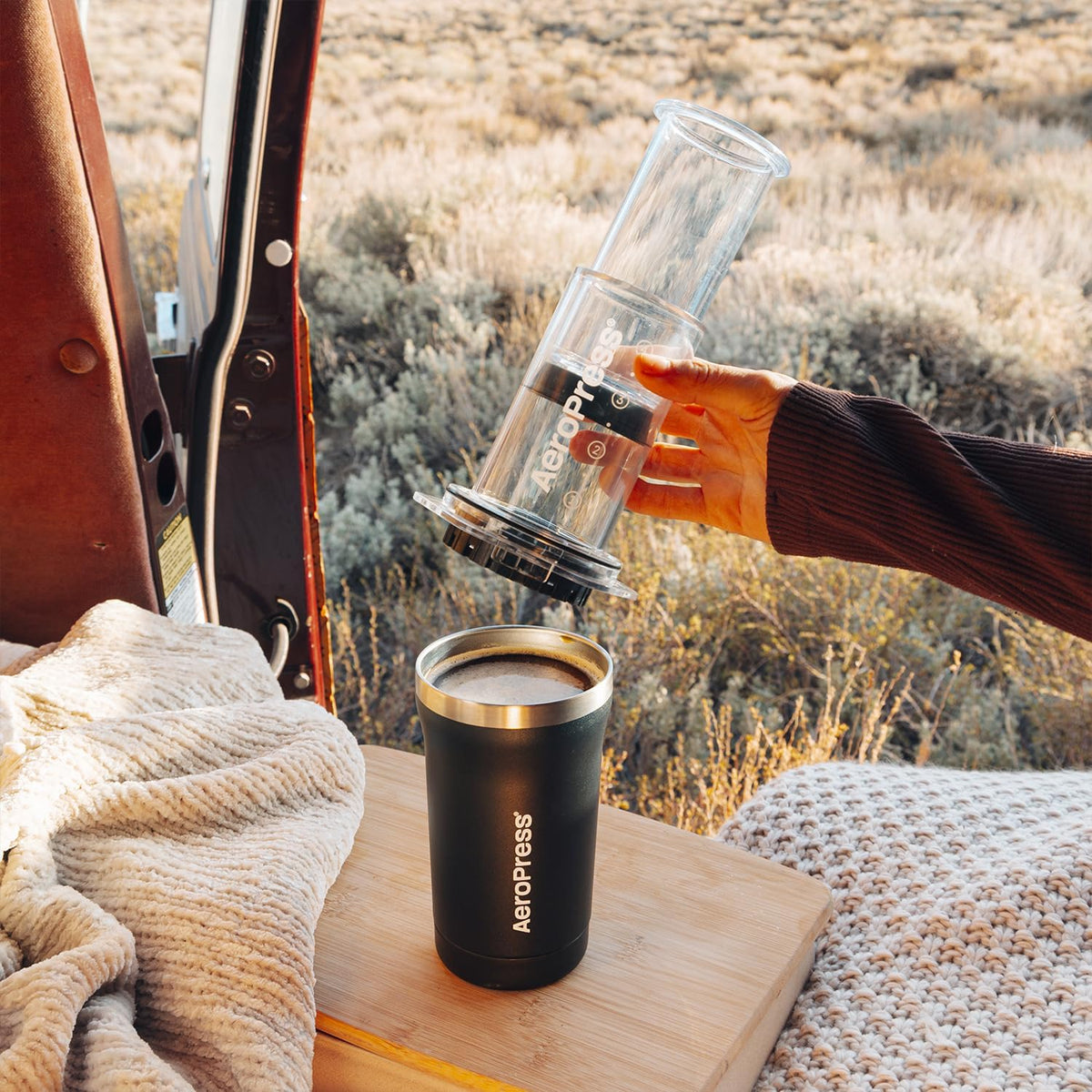 AeroPress Go Plus, Small Portable Coffee Maker for Travel & Camping - 3 In 1 Brew Method Combines French Press, Pourover, Espresso, Full Bodied Coffee without Bitterness, Coffee Press Kit - Black